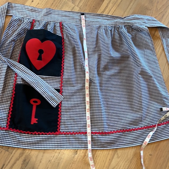 Vintage key to my heart gingham Rick rack apron kitchen game costume apron love - Picture 11 of 13